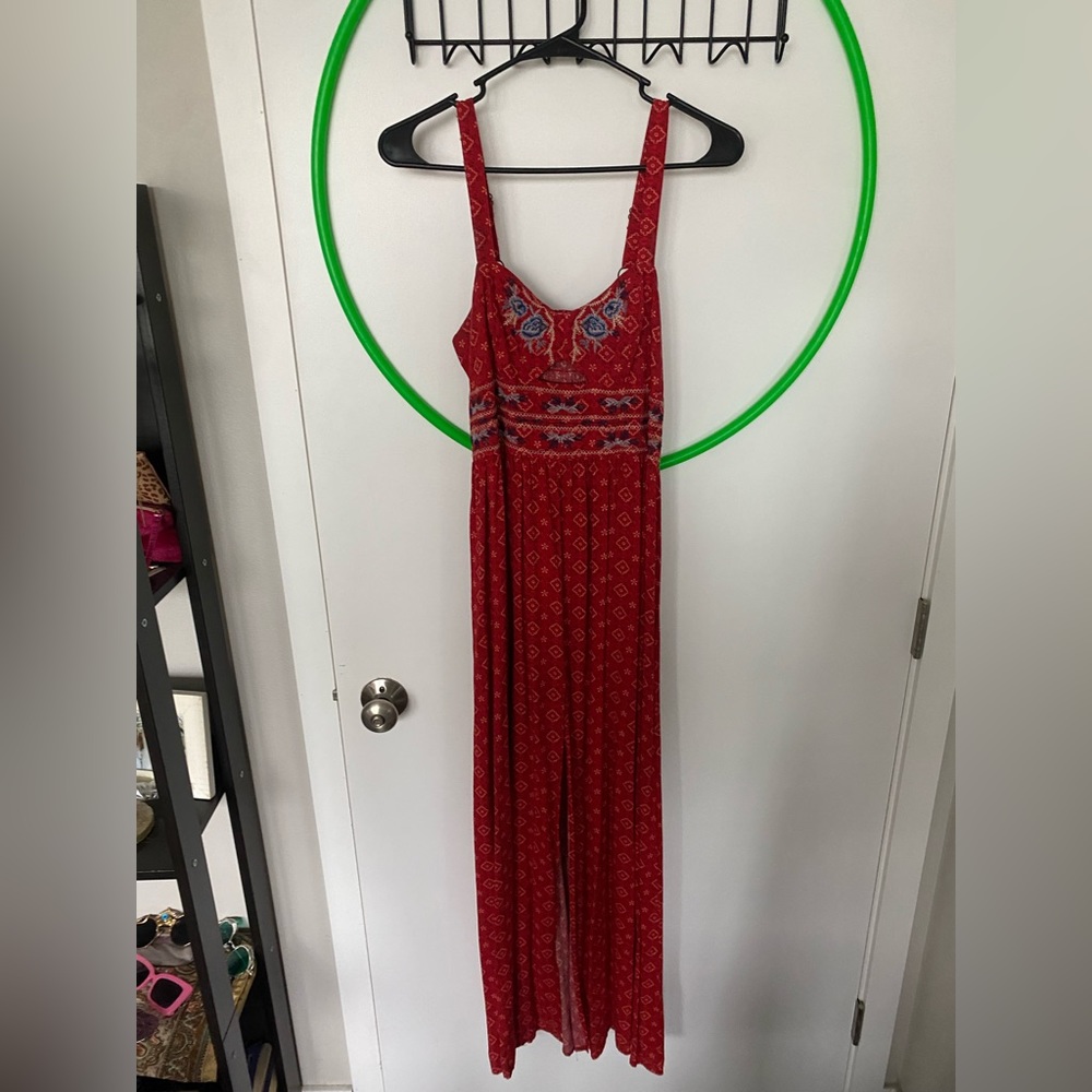 target red floral maxi dress with slit size S